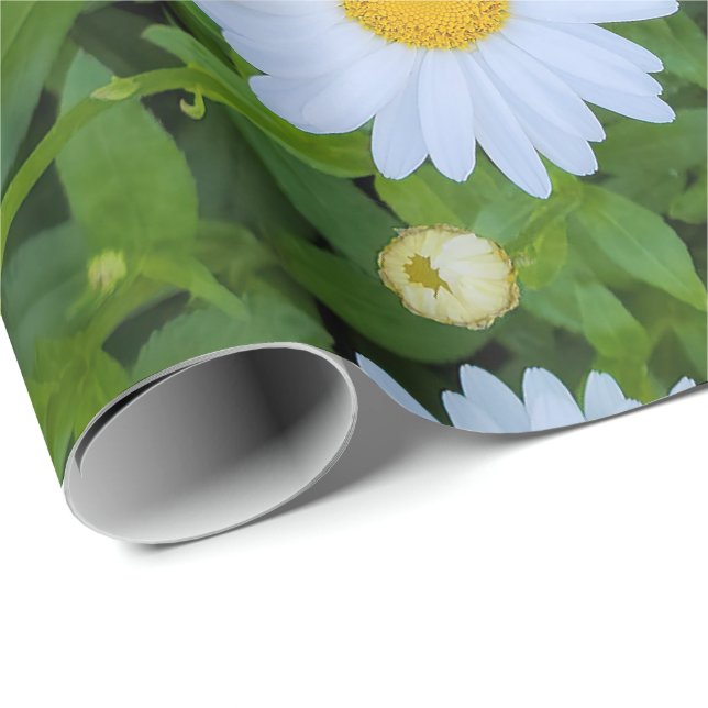 White Daisy Garden Presentpapper (Rullad Hörn)