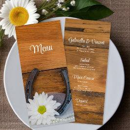White Daisy Horseshoe Land Westernare Bröllop Menu Meny