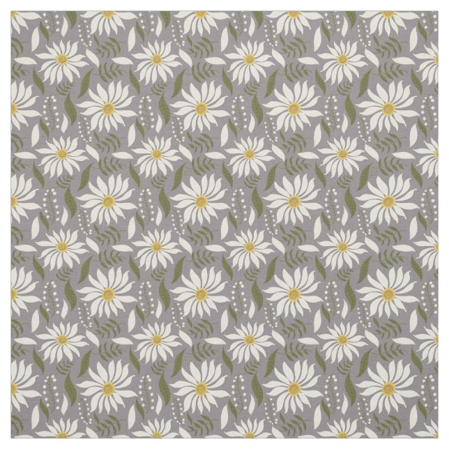 White Daisy Lavender Blommönster Tyg (Provkarta)