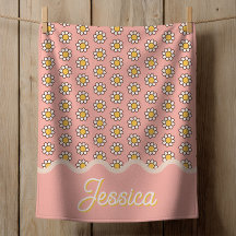 White Daisy Pattern on Pastel Pink with Name Girl