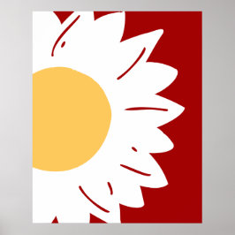 White Daisy with Yellow Center on Red Abstract  Poster