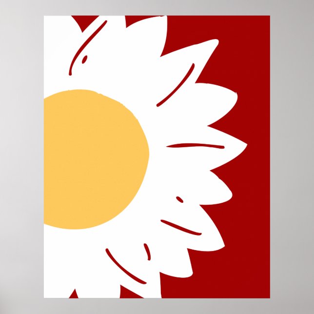 White Daisy with Yellow Center on Red Abstract  Poster (Framsidan)