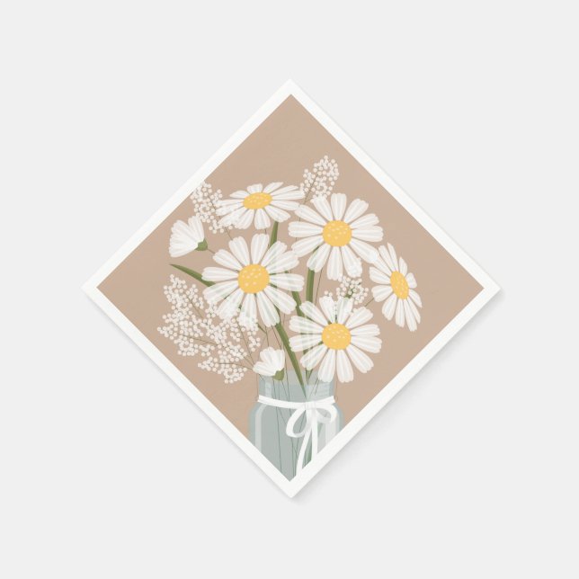 White Daisys Mason Burk Bouquet Beige Corner Pappersservett (Hörn)