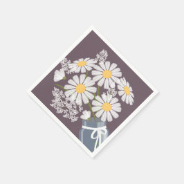 White Daisys Mason Burk Bouquet Mörk Lila Corner Pappersservett