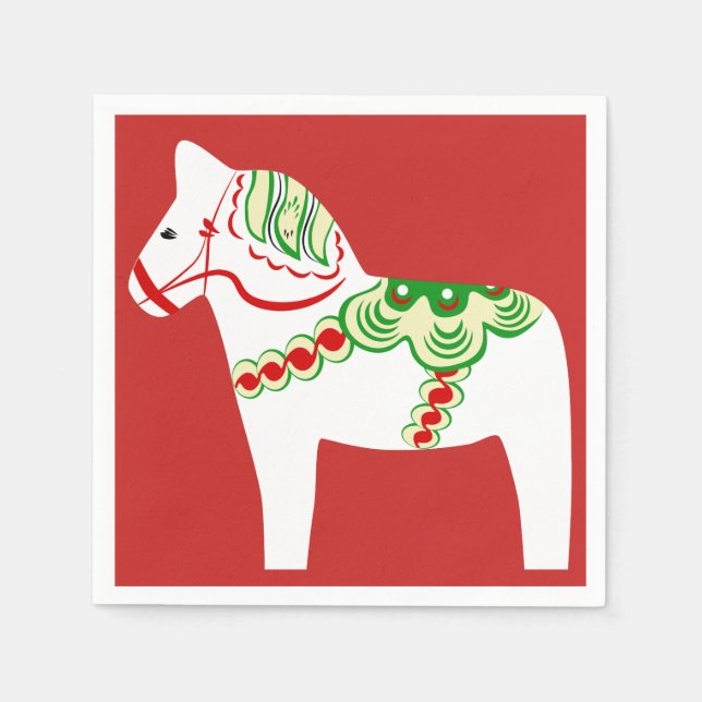 White Dala Horse Pappra Napkins Pappersservett (Framsidan)