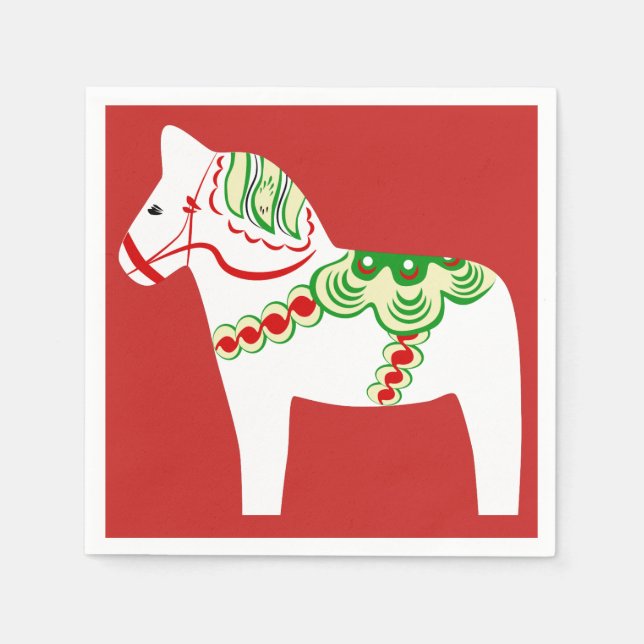 White Dala Horse Pappra Napkins Pappersservett (Framsidan)