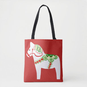 White Dala Horse Tote Bag Tygkasse