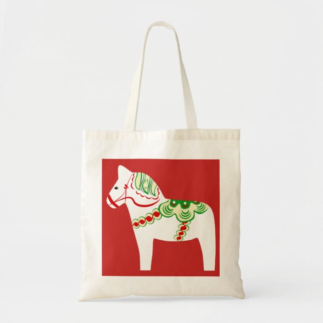 White Dala Horse Tote Bag Tygkasse (Framsidan)