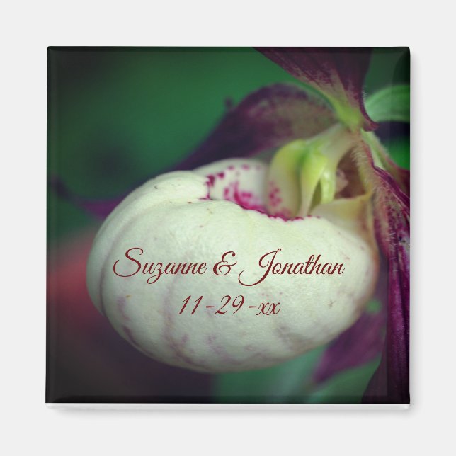 White Dam Slipper Orchid Personlig Bröllop Magnet (Framsidan)