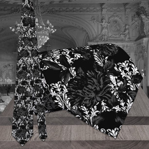 White Damask Black Blommigt Bröllop Neck Tie Slips