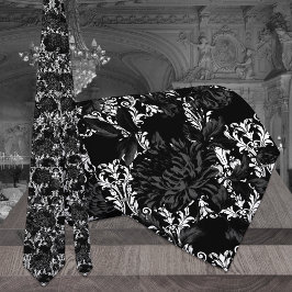 White Damask Black Blommigt Bröllop Neck Tie Slips