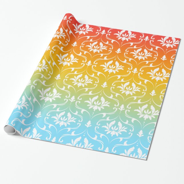 White Damask Colorful Ombre Presentpapper (Utrullad)