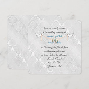 White Damask Shimmer Bröllop Inbjudningar