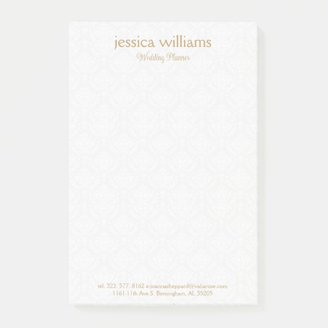 White Damasks Background Gold Typography Post-it Block (Framsida)