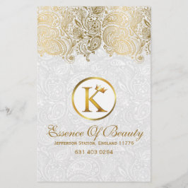 White Damasks & Guld Paisley Snöre Flygblad