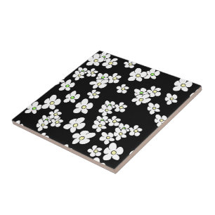 White Dancing Daisy Mönster Ceramic Tile Kakelplatta