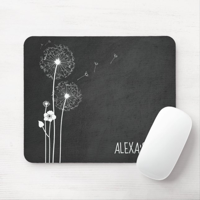 White Dandelion Bouquet på Blackboard Musmatta (Med mus)