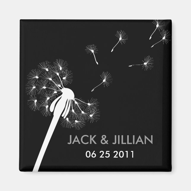 White Dandelion Wedding Favor Magnet (Framsidan)
