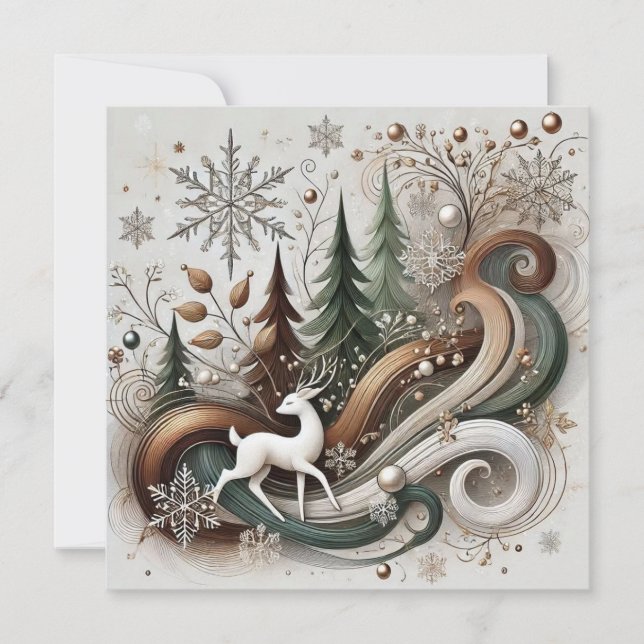 White deer Flat Holiday Card Julkort (Framsida)