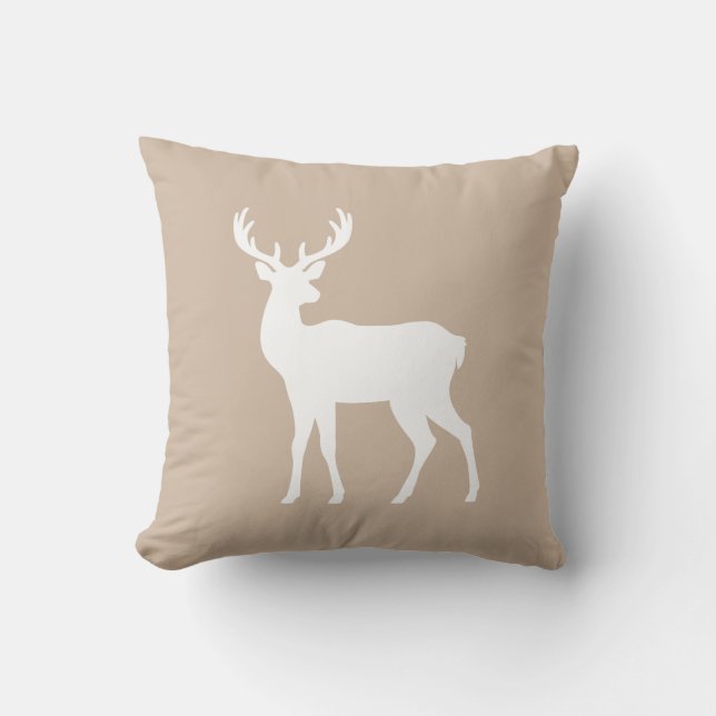 White Deer Silhouette On Beige Elegant Christmas Kudde (Framsida)
