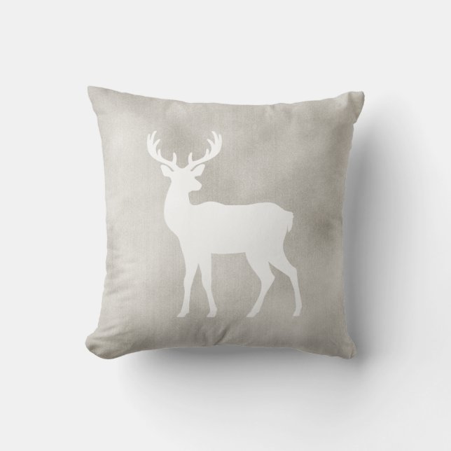 White Deer Silhouette On Faux Velvet Texture Kudde (Framsida)