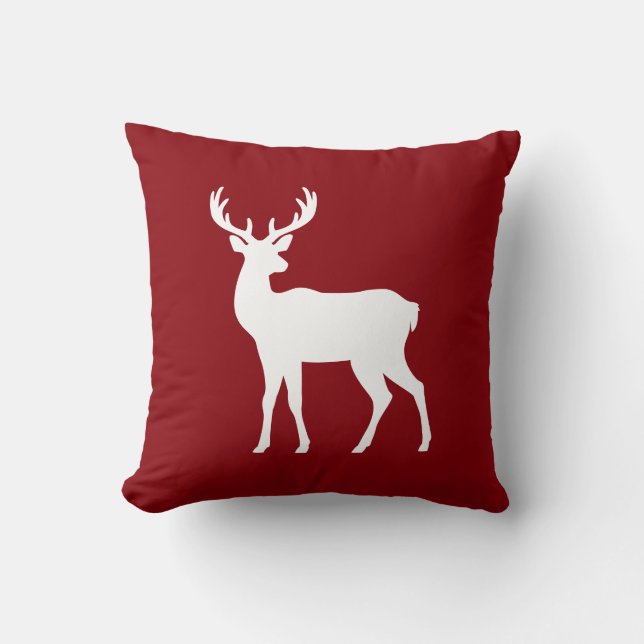 White Deer Silhouette On Red Stylish Christmas Kudde (Framsida)