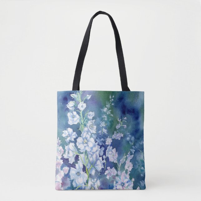 White Delphiniums Shoulder Tote Tygkasse (Framsida)