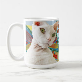 White Devon Rex Cat Rainbow Fairy Vingar Kaffemugg