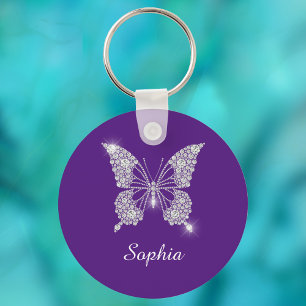 White Diamond Butterfly, DIY Namn, Royal Lila Nyckelring
