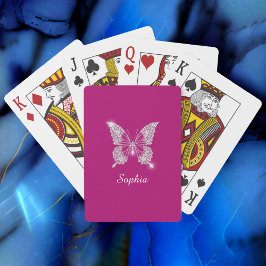 White Diamond Butterfly, Script Namn, Deep Fuchsia Casinokort