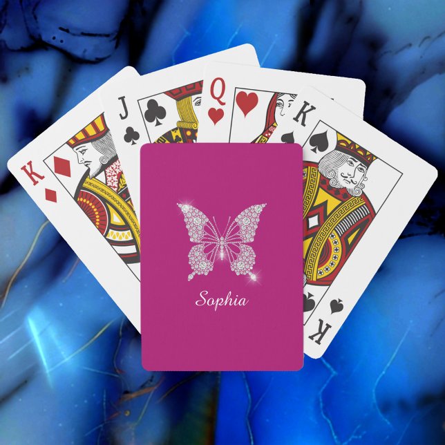 White Diamond Butterfly, Script Namn, Deep Fuchsia Casinokort (Skapare uppladdad)