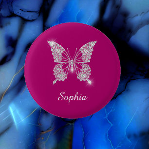 White Diamond Butterfly, Script Namn, Deep Fuchsia Knapp