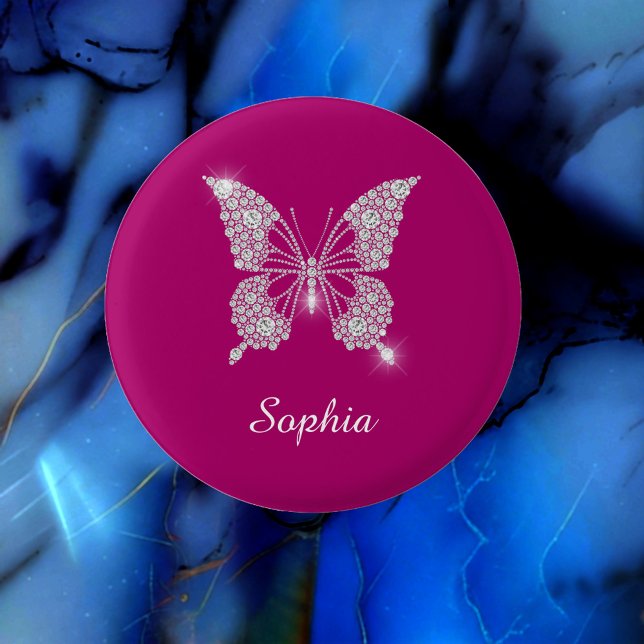 White Diamond Butterfly, Script Namn, Deep Fuchsia Knapp (Skapare uppladdad)
