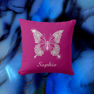 White Diamond Butterfly, Script Namn, Deep Fuchsia Kudde