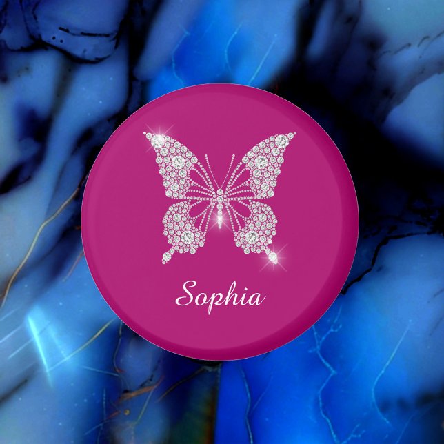White Diamond Butterfly, Script Namn, Deep Fuchsia Magnet (Skapare uppladdad)