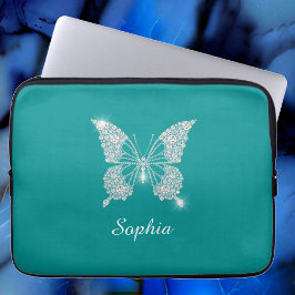White Diamond Butterfly, Script Namn, Deep Teal Laptop Fodral