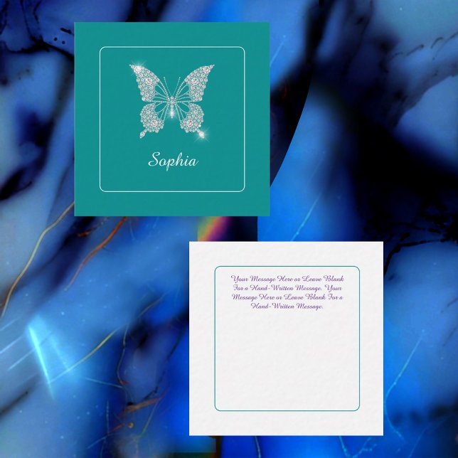 White Diamond Butterfly, Script Namn, Deep Teal Tilläggskort (Skapare uppladdad)