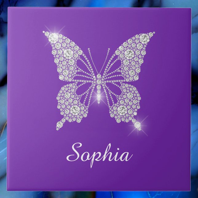 White Diamond Butterfly, Script Namn, Lila Kakelplatta (Skapare uppladdad)