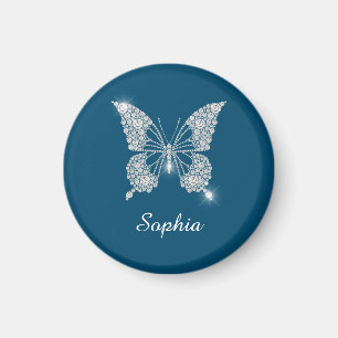 White Diamond Butterfly, Script Namn, Ocean Blue Magnet
