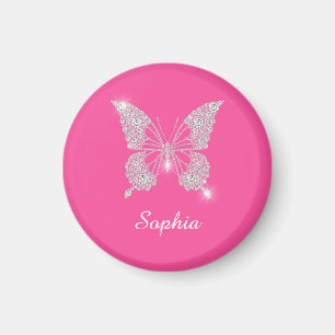 White Diamond Butterfly, Script Namn, Rosa Magnet