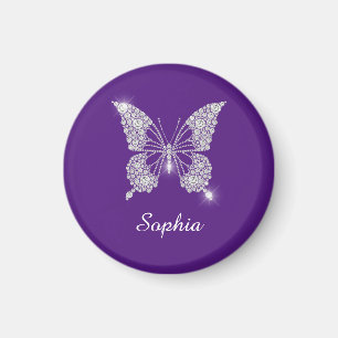 White Diamond Butterfly, Script Namn, Royal Lila Magnet