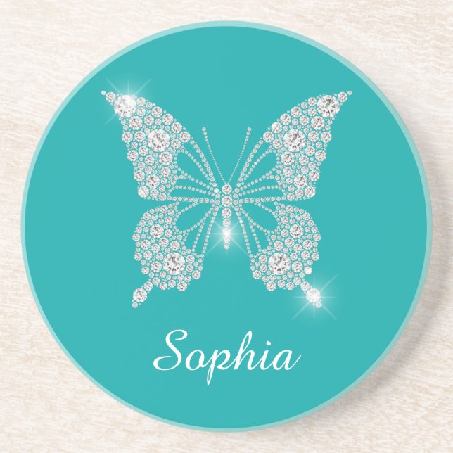 White Diamond Butterfly, Script Namn, Teal Underlägg (Framsidan)