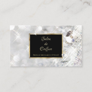 White Diamond Glitter Black och Guld Hair Salon Visitkort