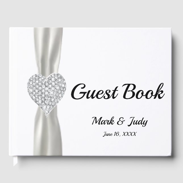 White Diamond Heart Bröllop Guestbook Gästböcker (Framsida)
