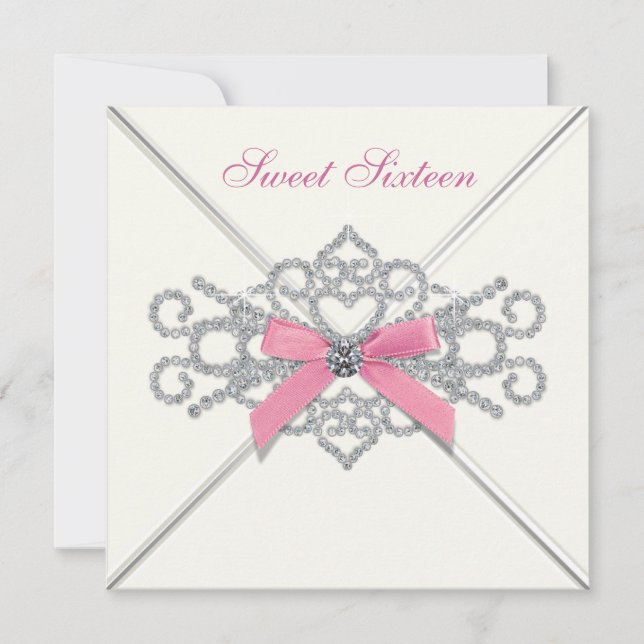 White Diamonds Pink Sweet 16-fest Inbjudningar (Framsida)