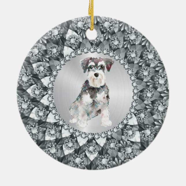 White Diamonds Ram Minitur Schnauser Julgransprydnad Keramik (Baksidan)