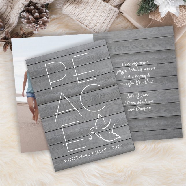 White Dove 1 Photo Modern Peace Grått Wood Folfole Helgkort (Skapare uppladdad)