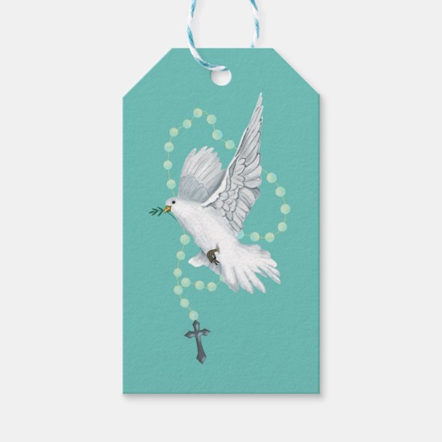 White Dove med Rosary Presentetikett (Framsidan)