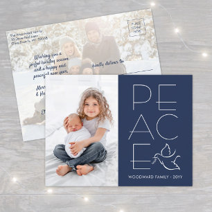 White Dove Modern Unique Peace 2 Photo Navy Blue Helg Vykort