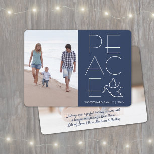 White Dove Modern Unique Peace 2 Photo Navy Blue Julkort